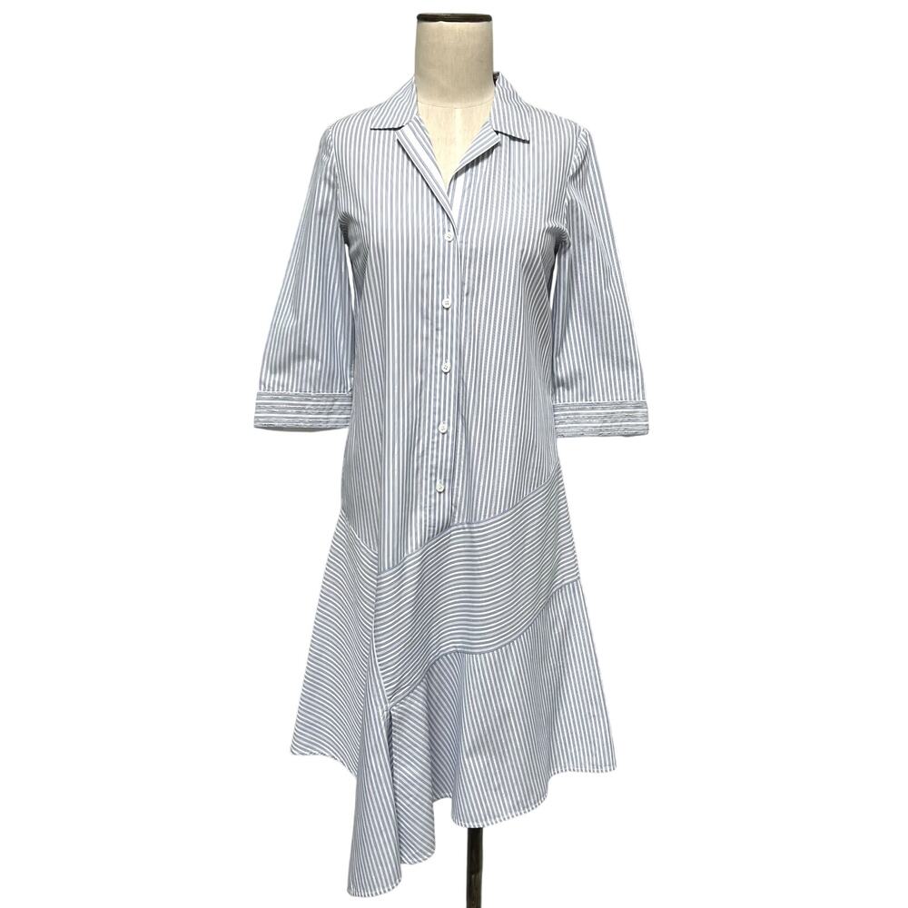Lafayette 148 Casimir Dominique Asymmetrical Hem Pinstripe Shirt Dress Small